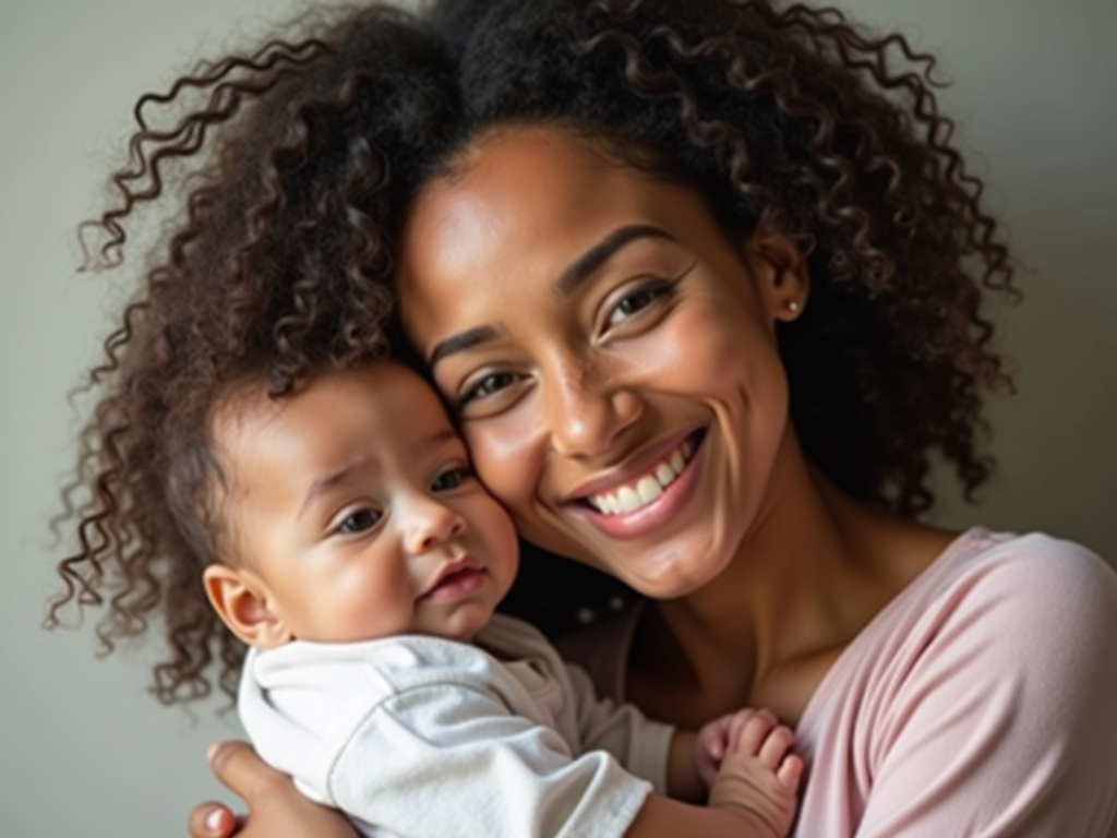 Emily holding her baby boy after successful IVF treatment.