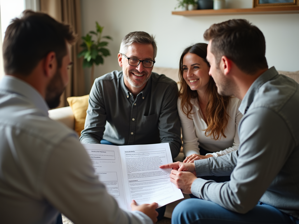 Family consulting with insurance agent