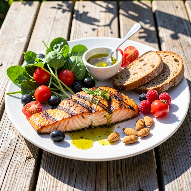 Colorful Mediterranean diet meal plate packed with fertility-supporting foods