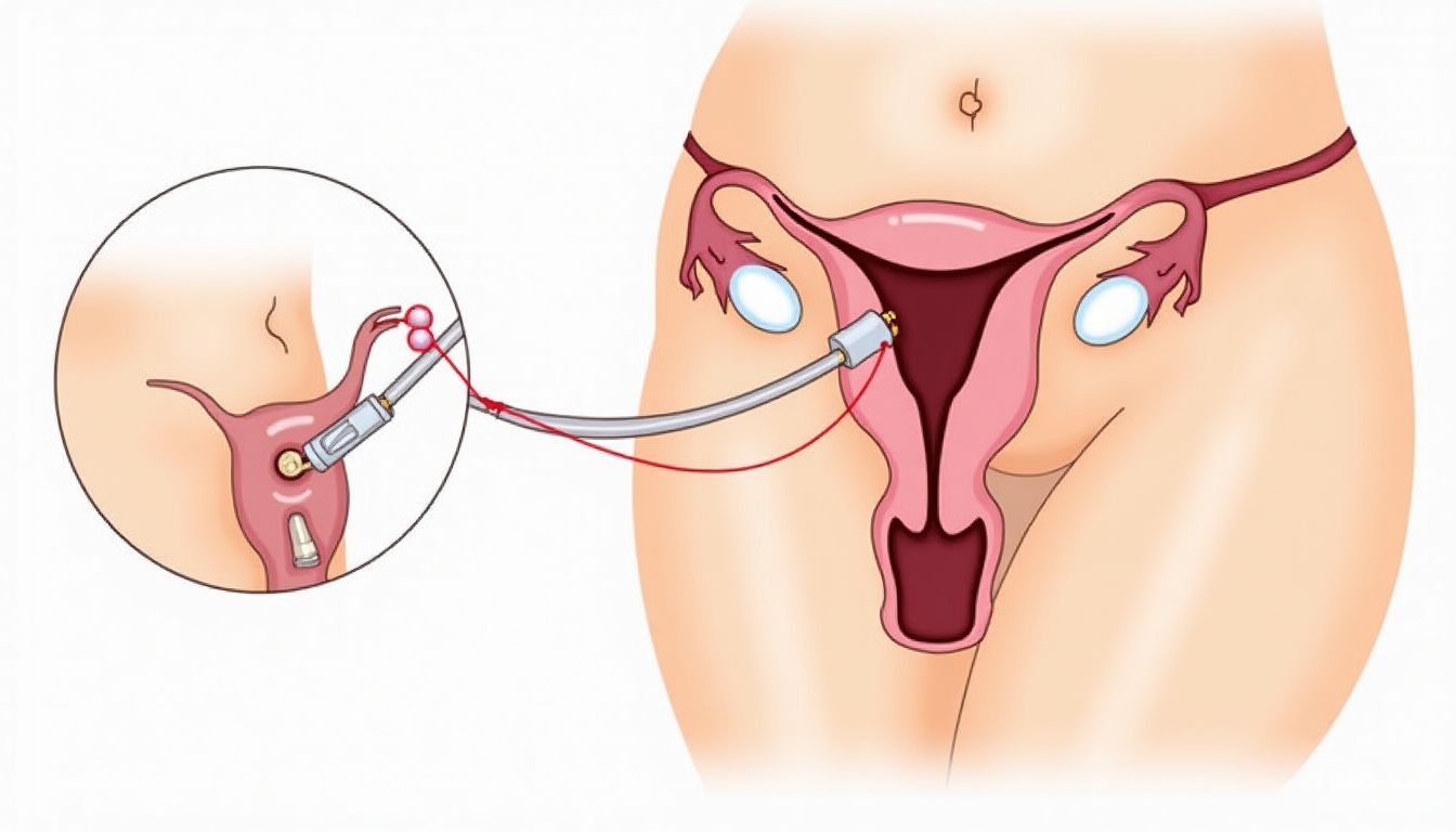 Illustration of embryo transfer in IVF.