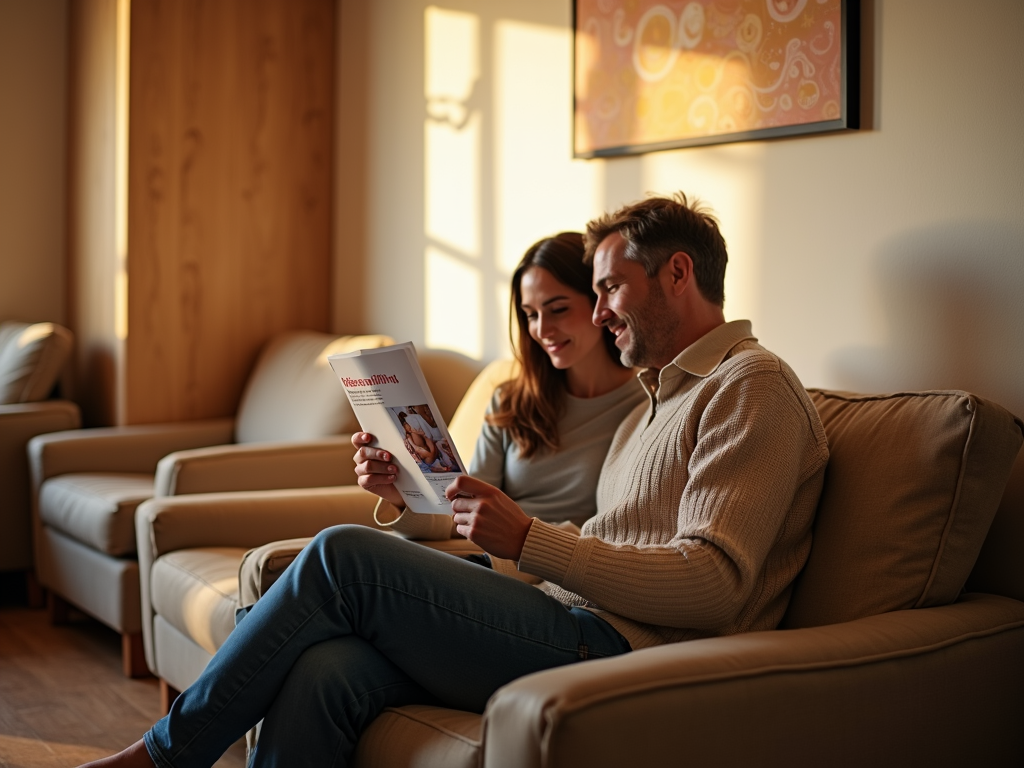 Couple in fertility clinic waiting room