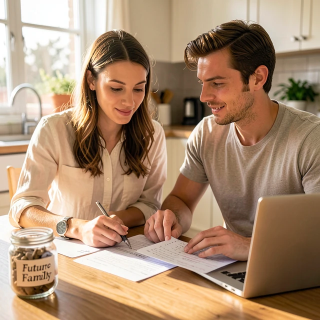 Couple reviewing costs during financial planning for fertility preservation