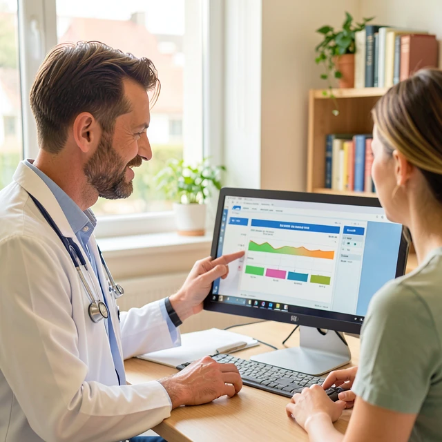 Fertility doctor consulting with hopeful couple