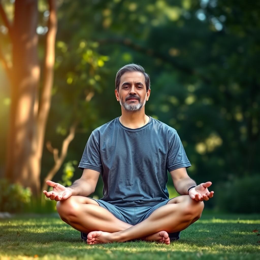 A man meditating outdoors to reduce stress and support sperm health.