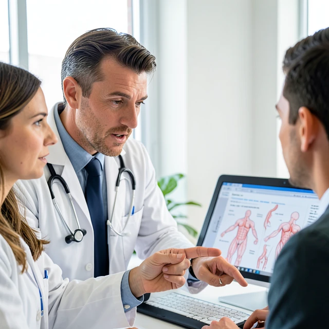 Doctor explaining azoospermia diagnosis and testing to a couple