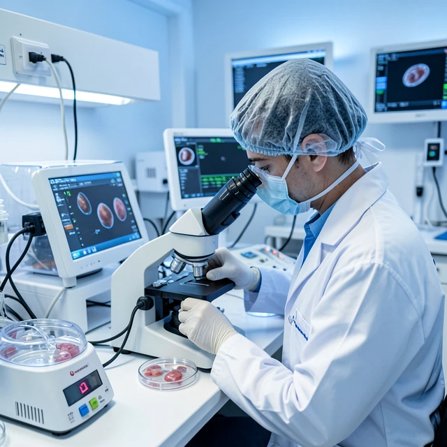 Embryologist working in a high-tech IVF laboratory
