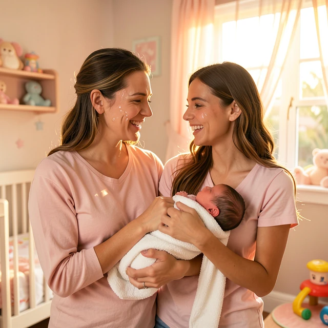 Happy family celebrating after successful fertility treatment