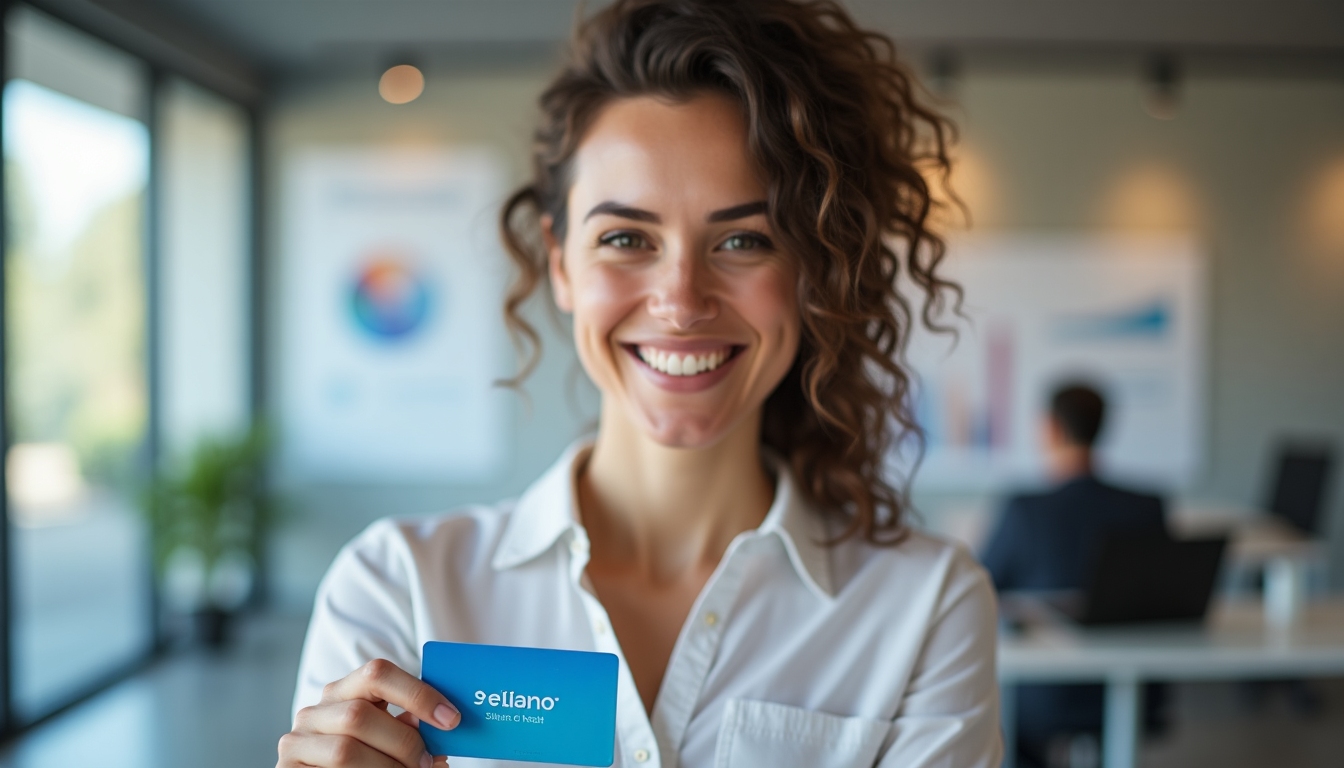 A person holding an HSA card, smiling with hope.