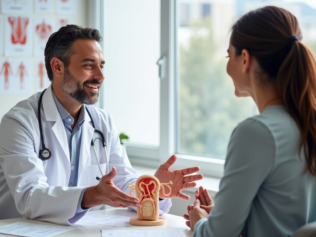 A doctor explains a fertility treatment plan to a patient, highlighting the importance of expertise and trust in the process.