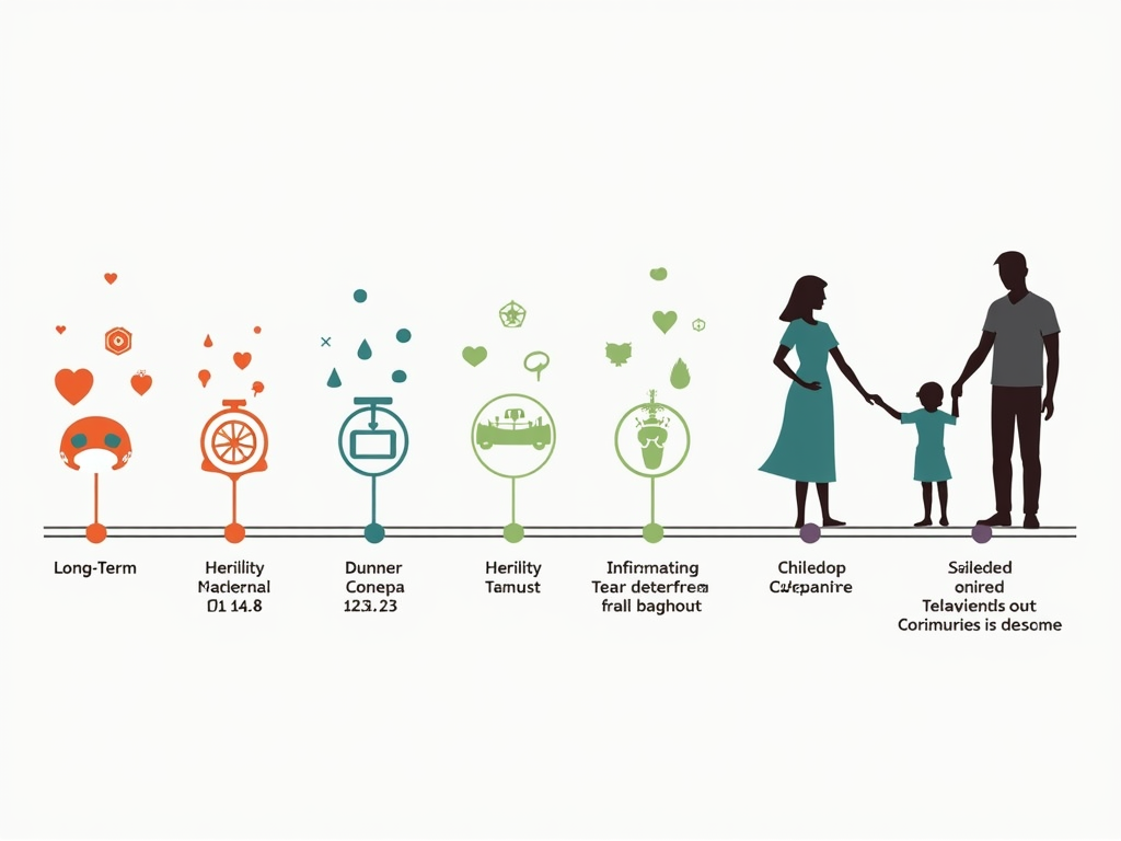 Timeline illustrating possible long-term health considerations for families after fertility treatments.