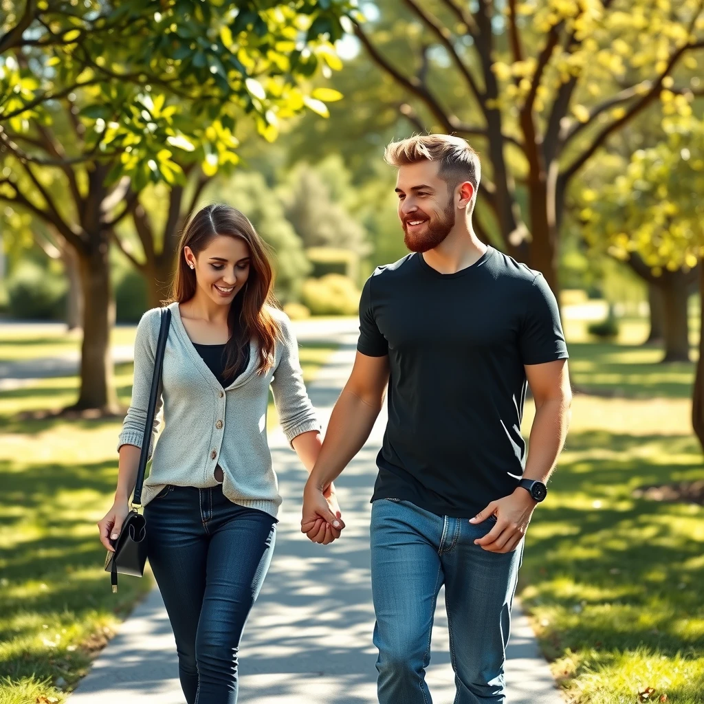 Couple walking hand in hand in a park, representing support and stress management in fertility journey