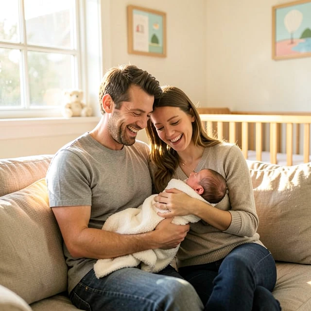 Happy couple celebrating the birth of their baby after overcoming endometriosis-related infertility