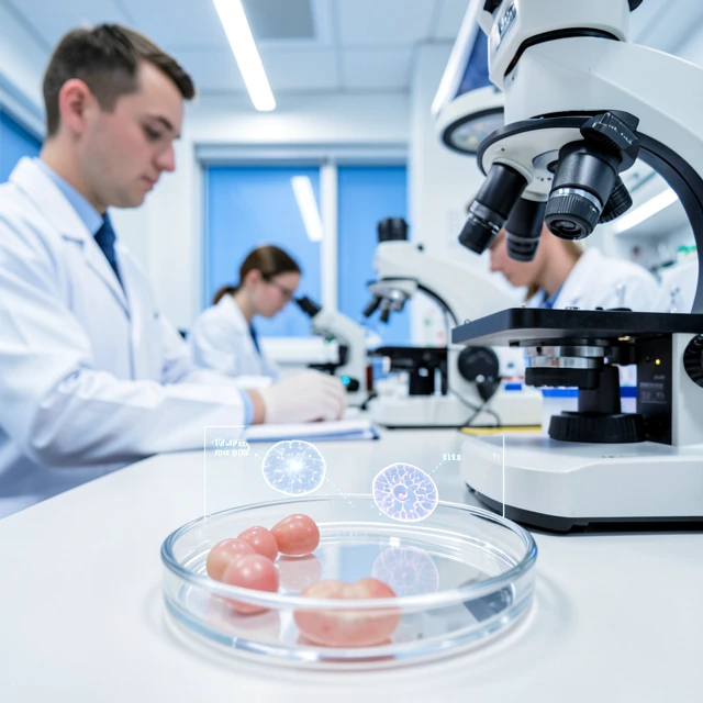 Embryologist working in an IVF lab during in vitro maturation process