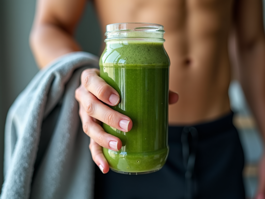 Man holding green smoothie