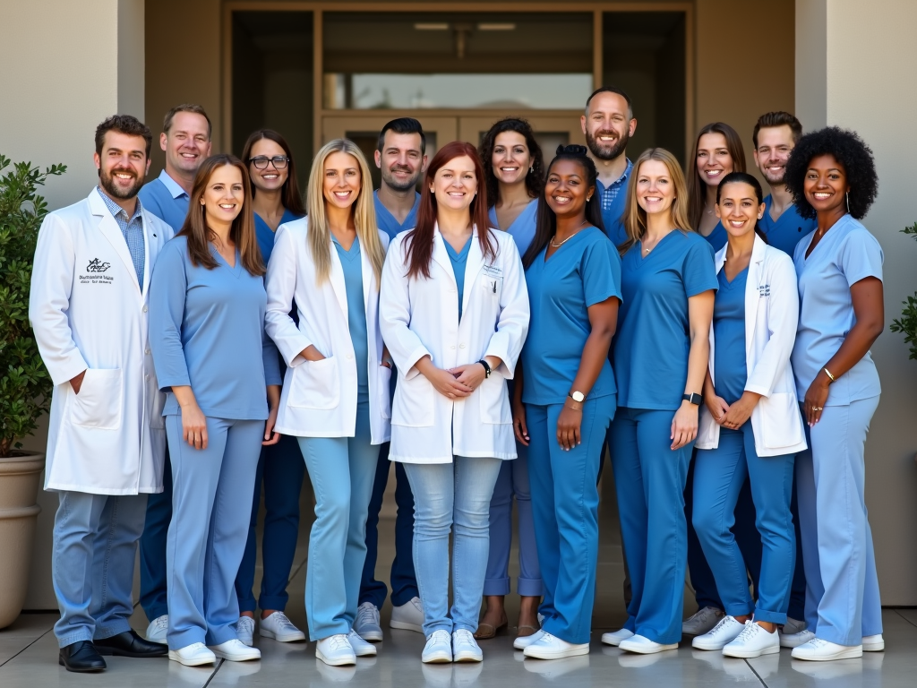 Diverse fertility clinic staff welcoming patients