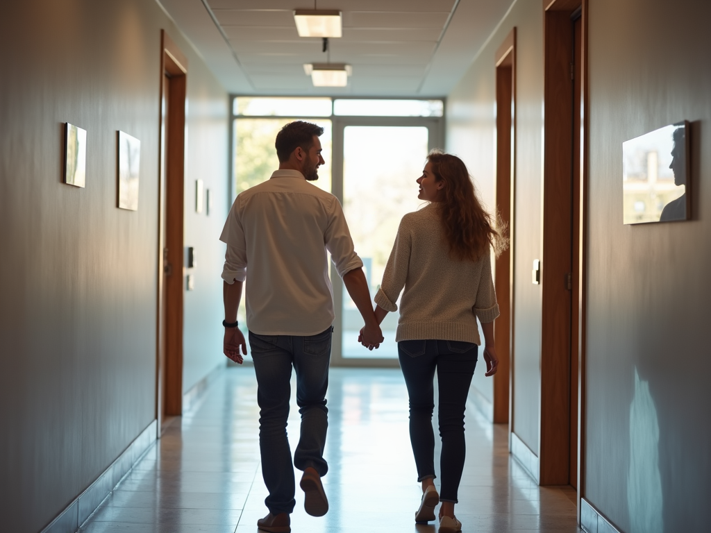 Couple leaving fertility clinic together