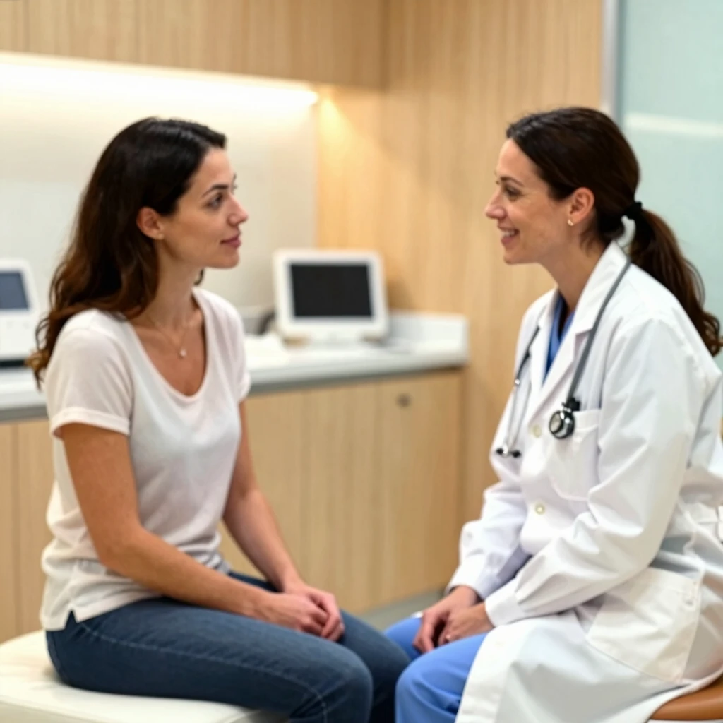Woman consulting with fertility doctor in clinic