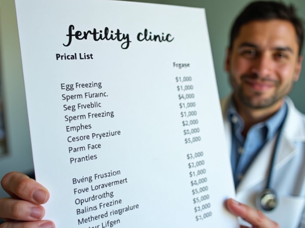 A price list for fertility preservation treatments at a clinic.