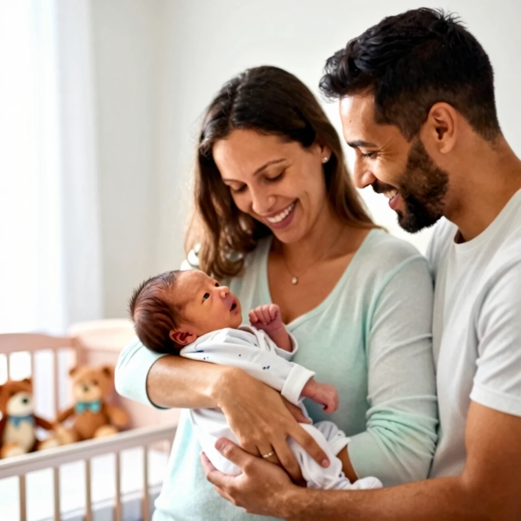 Happy family with newborn after fertility treatment success