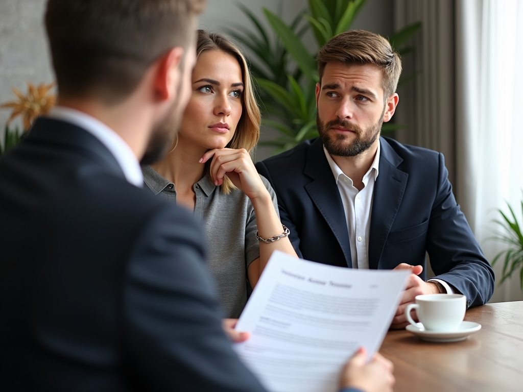 Couple discussing legal considerations with lawyer