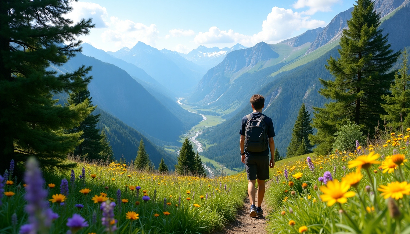 A person enjoying a quiet moment while hiking in a scenic mountain landscape.
