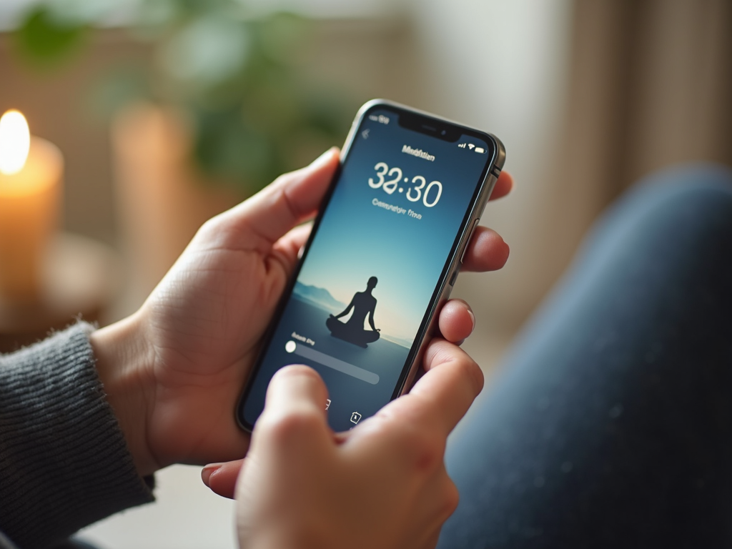 A person using a mindfulness app on their smartphone.