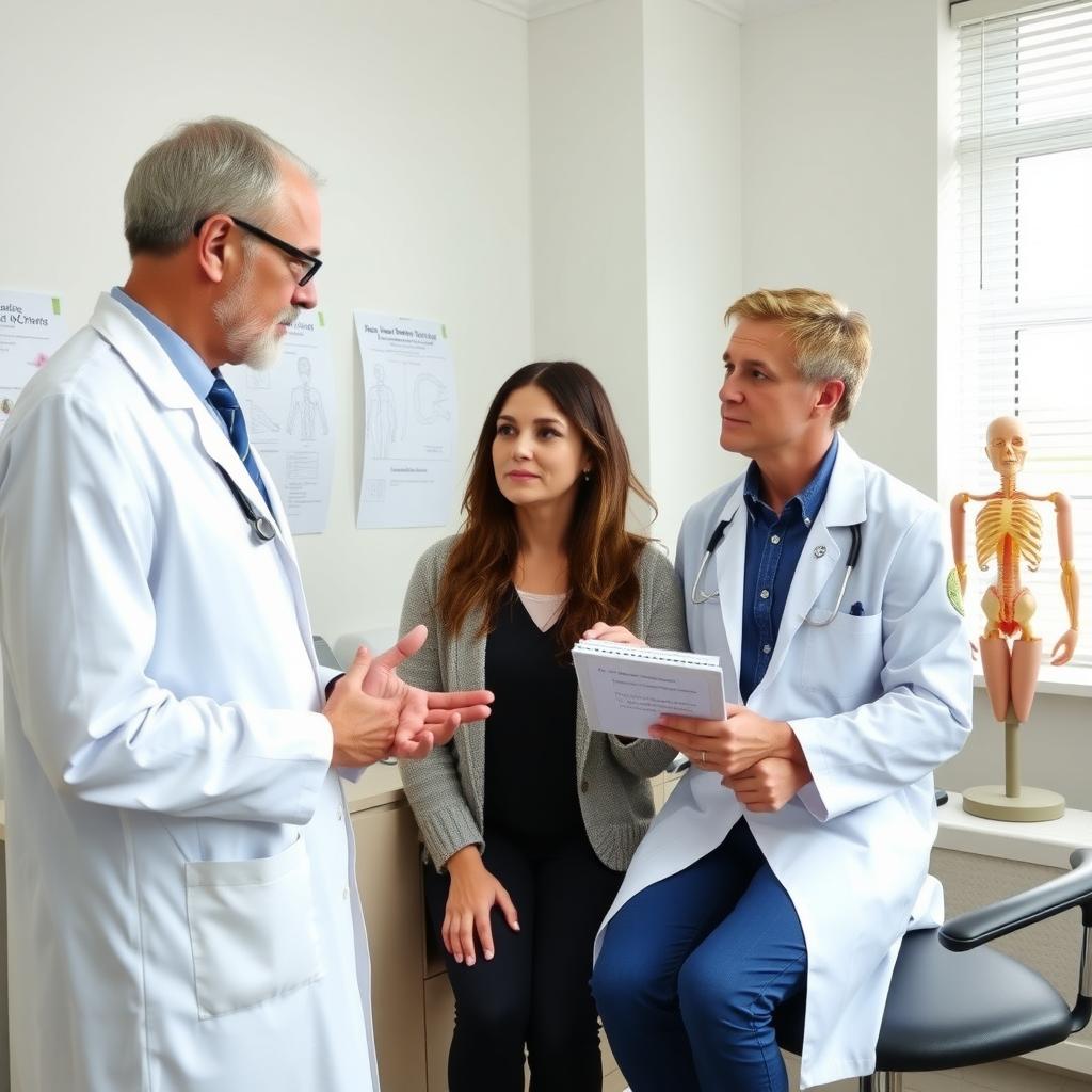Doctor discussing IVF treatment options with a patient in a medical office.