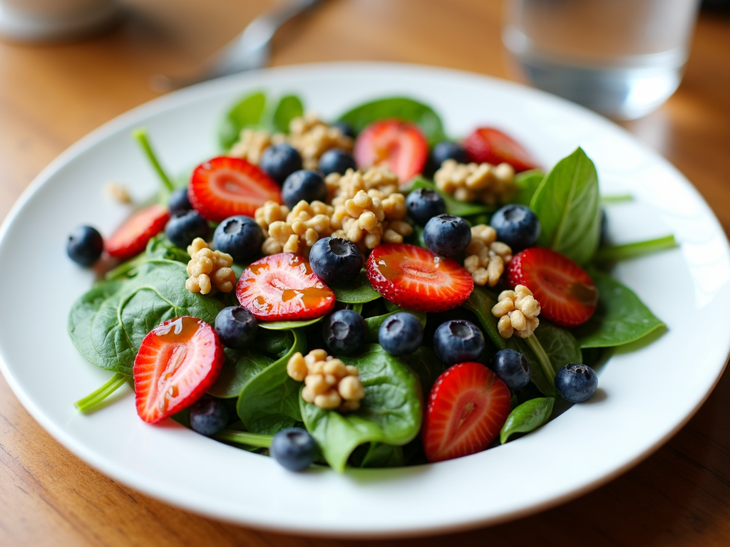 Fresh salad with berries and nuts for sperm health.