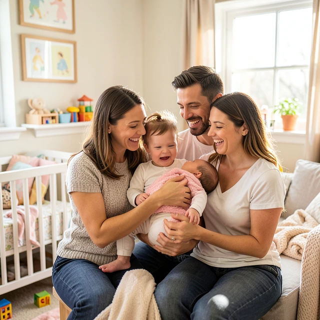 Happy family celebrating parenthood after fertility success