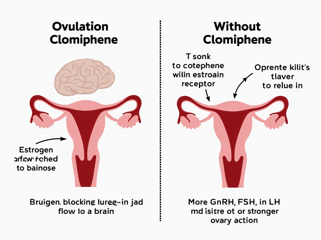 Illustration comparing normal ovulation and Clomiphene-induced ovulation.