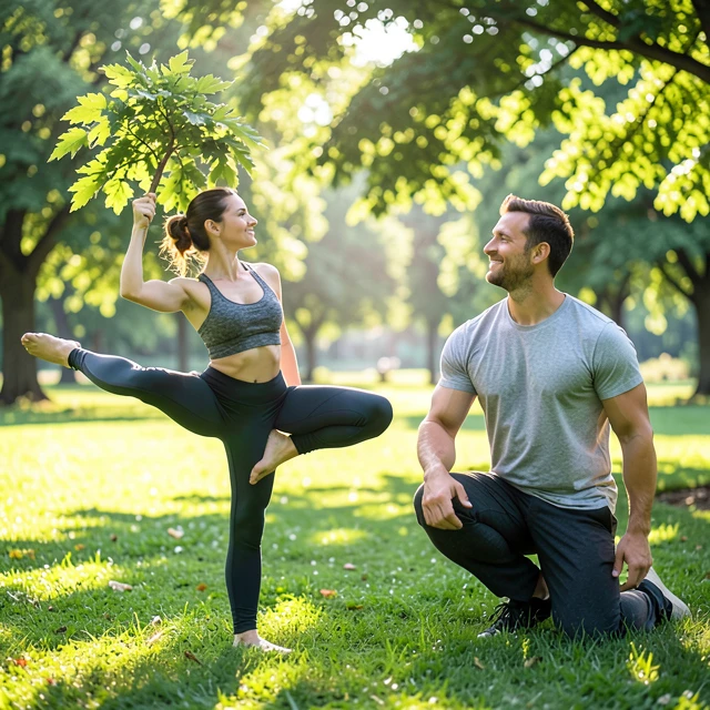 Couple practicing yoga to support reproductive health and fertility