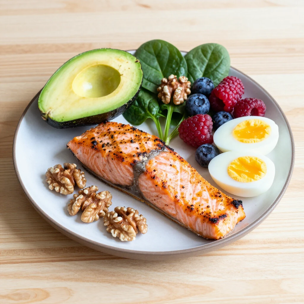 Colorful plate of nutrient-rich foods that support egg quality and fertility