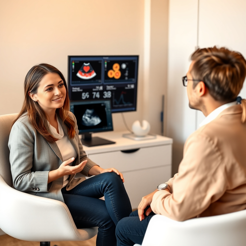 Fertility doctor consulting with couple on IVF for tubal infertility