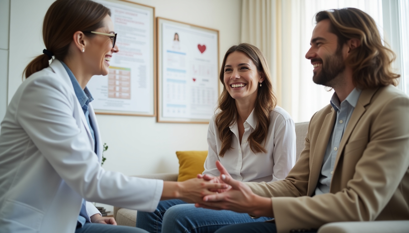 A serene image of a couple at a fertility clinic