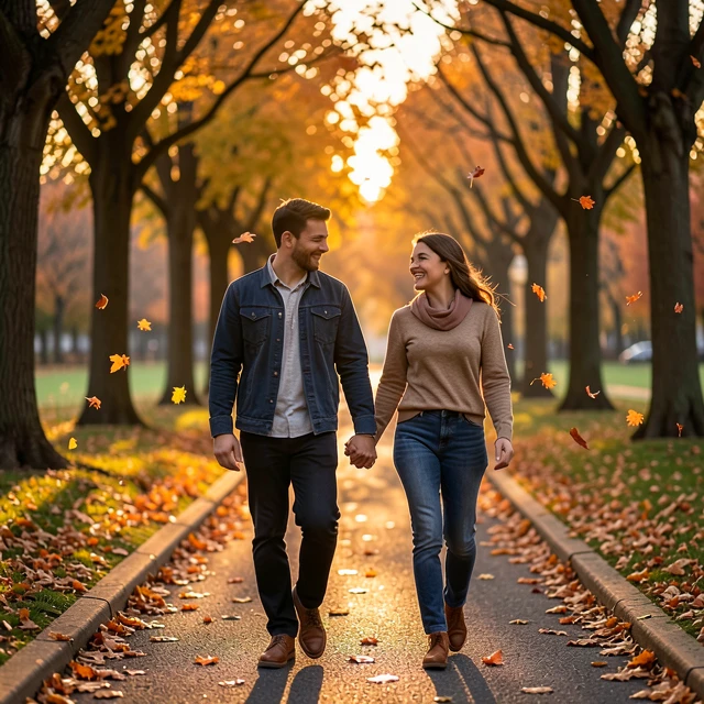 Couple connecting through a peaceful walk amid infertility journey