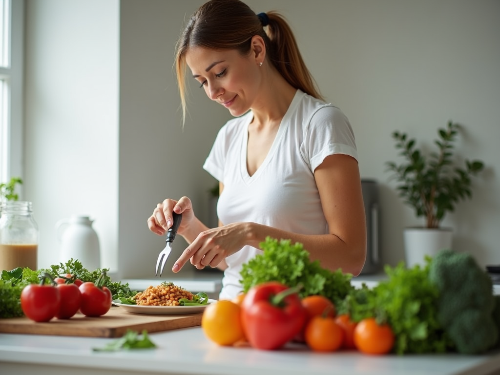 Woman cooking a nutritious meal for PCOS management