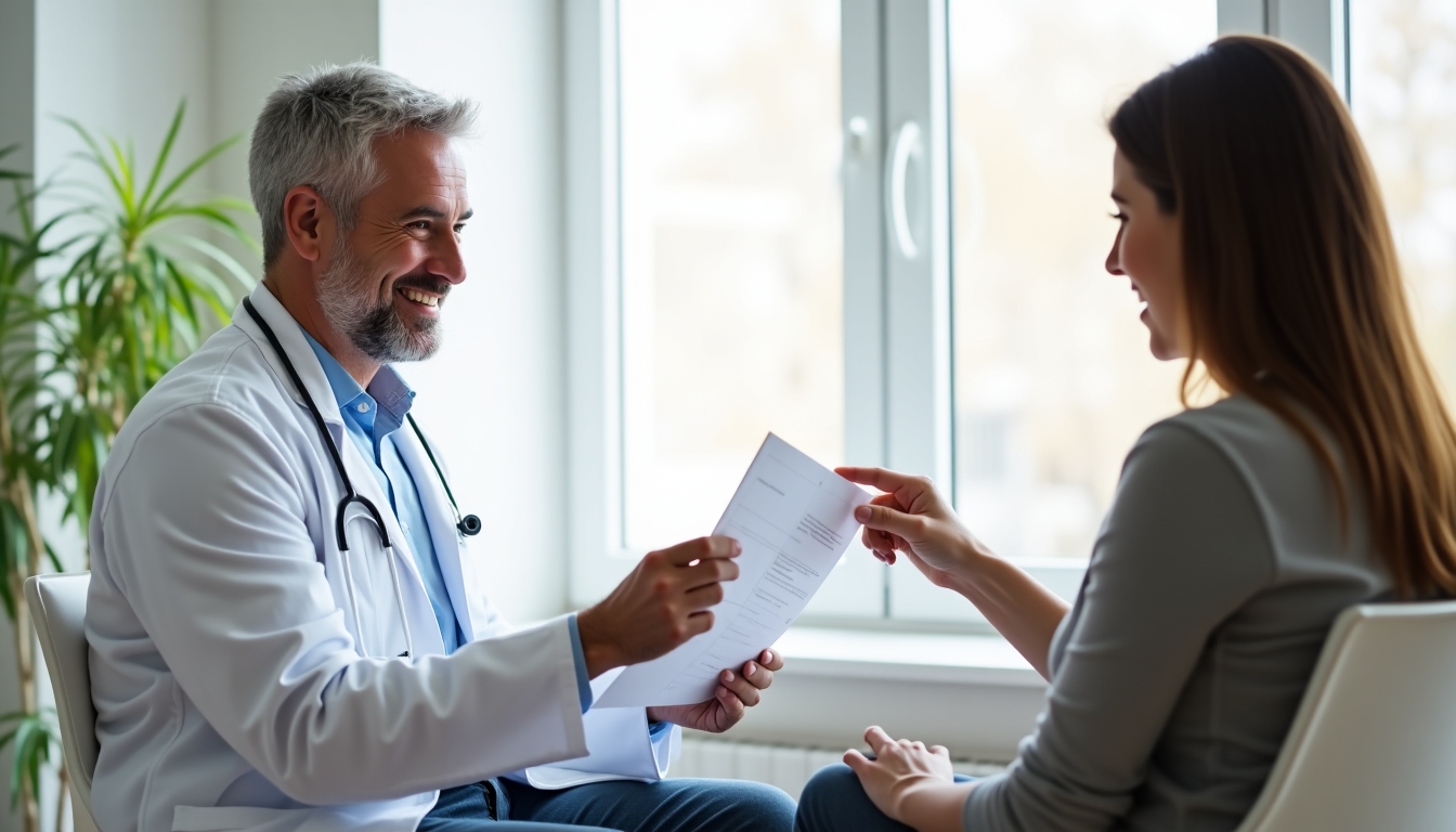 A doctor explaining treatment options with care and empathy.