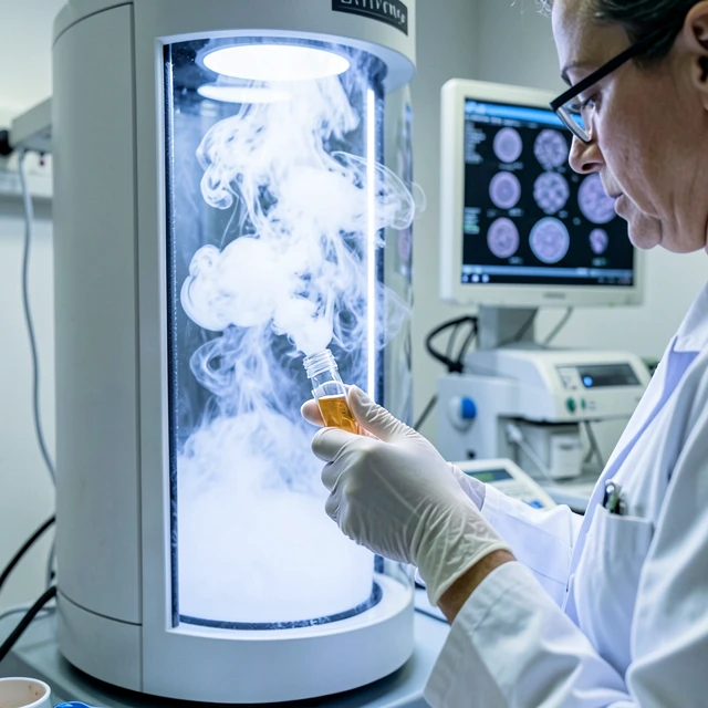 Laboratory scene of advanced egg freezing vitrification process