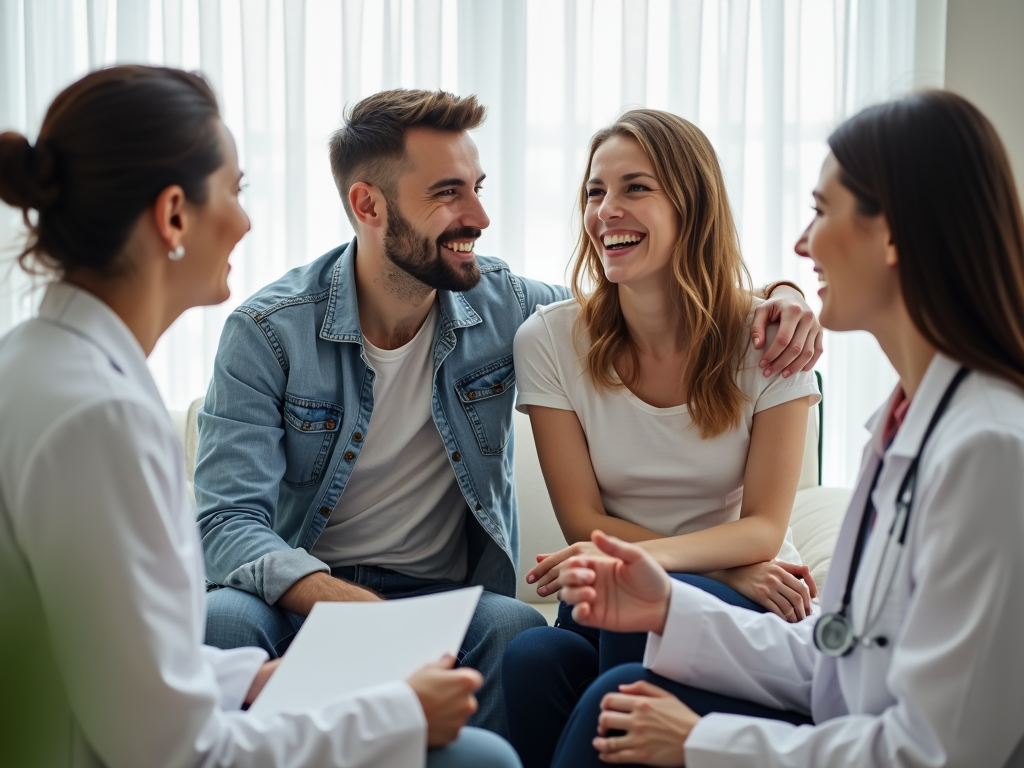 A same-sex couple consulting with a fertility specialist.