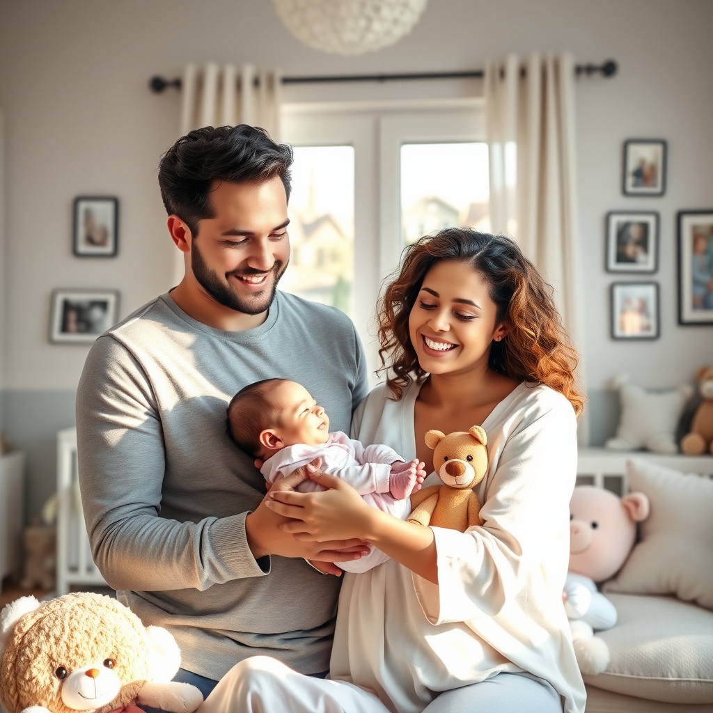 Happy parents holding their baby after successful fertility treatment