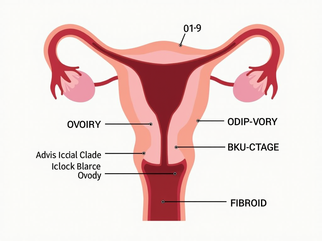 Diagram of female reproductive system and infertility causes.