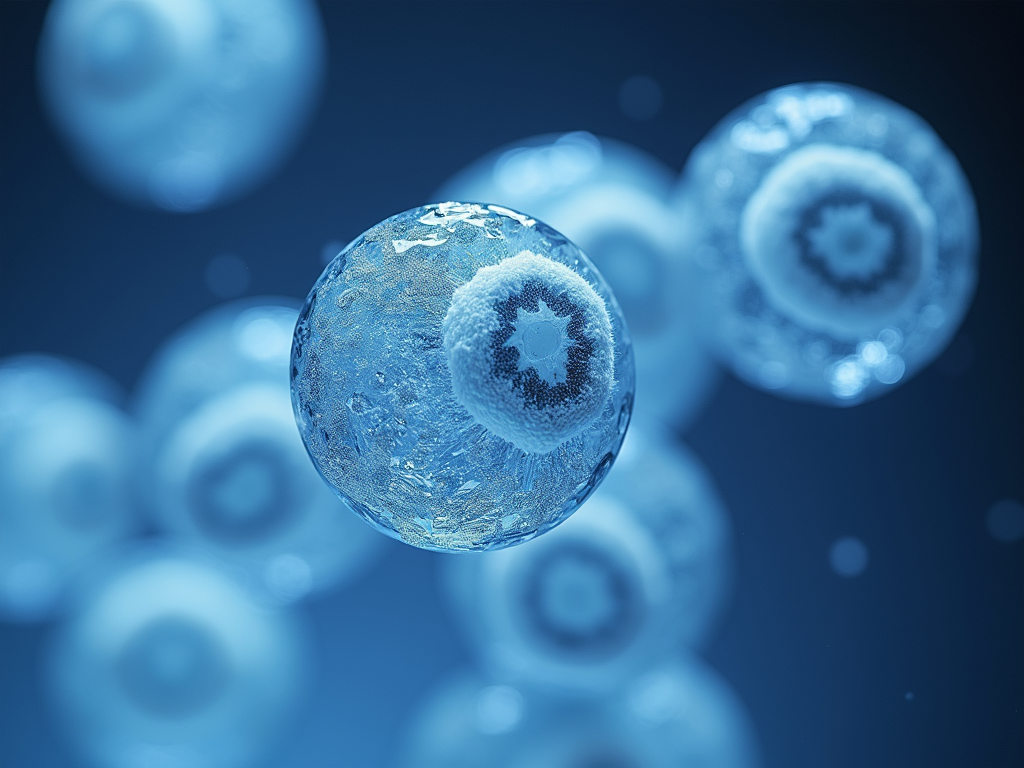 Microscope image of frozen embryos.