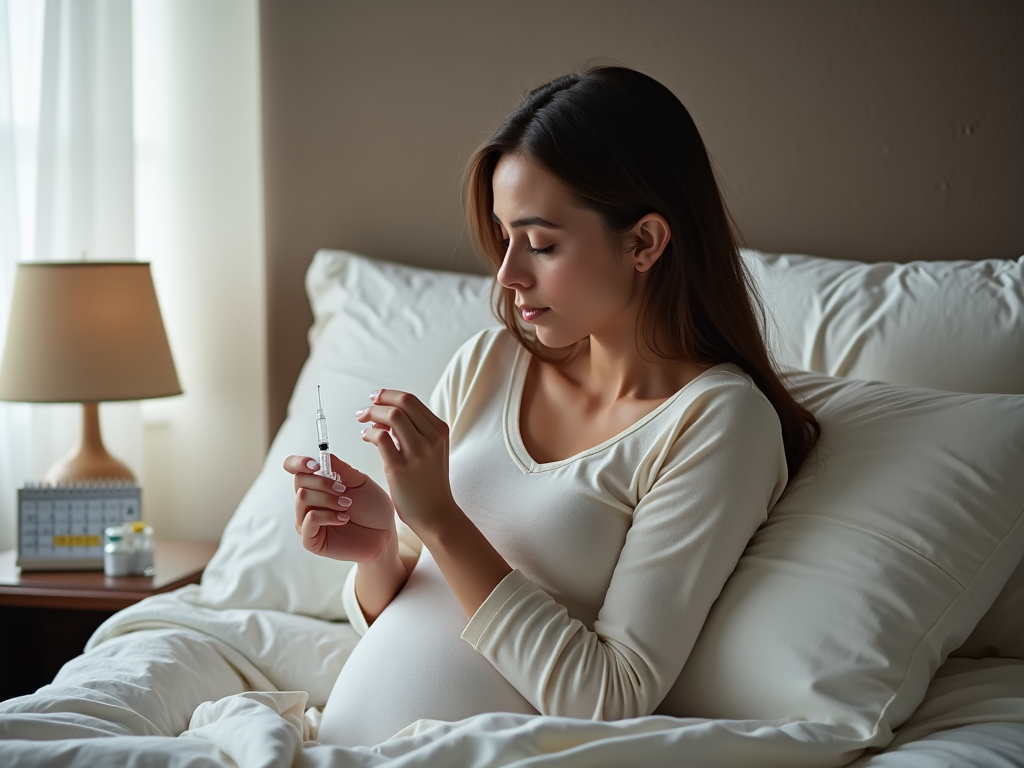 Woman administering IVF medication at home