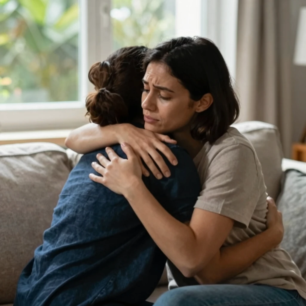 A supportive friend offering comfort during a difficult time