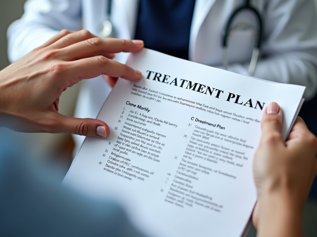 A patient reviewing a treatment plan with a doctor