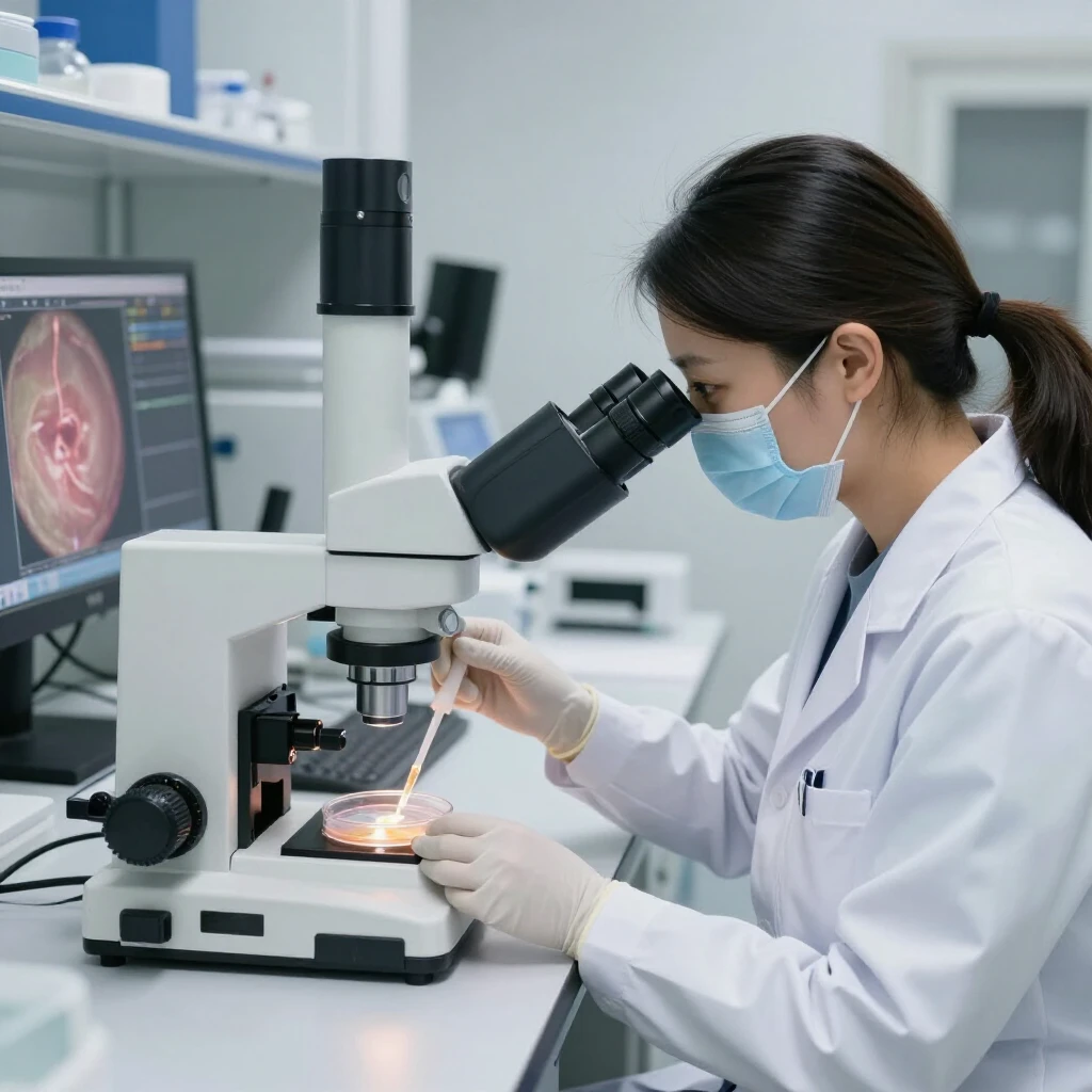 Embryologist performing fertilization in IVF lab