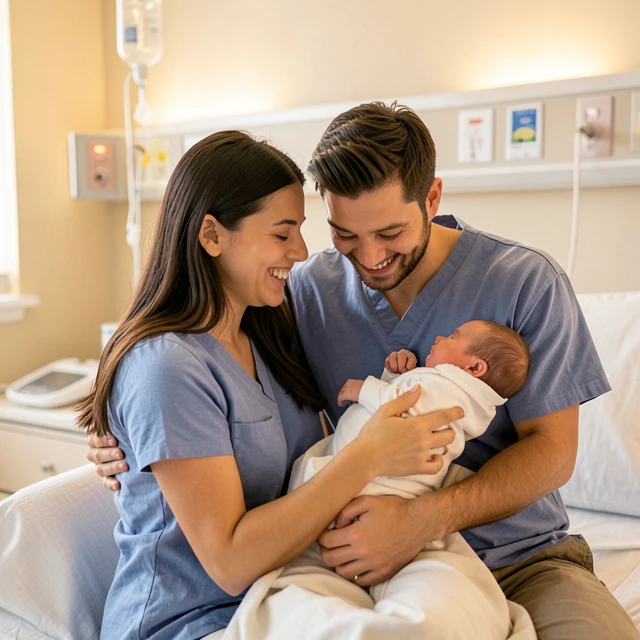 Happy same-sex couple welcoming their baby through surrogacy