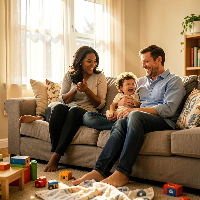 Joyful family with newborn, outcome of successful infertility treatment