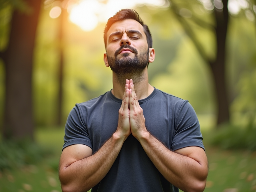 Man using breathing techniques for health