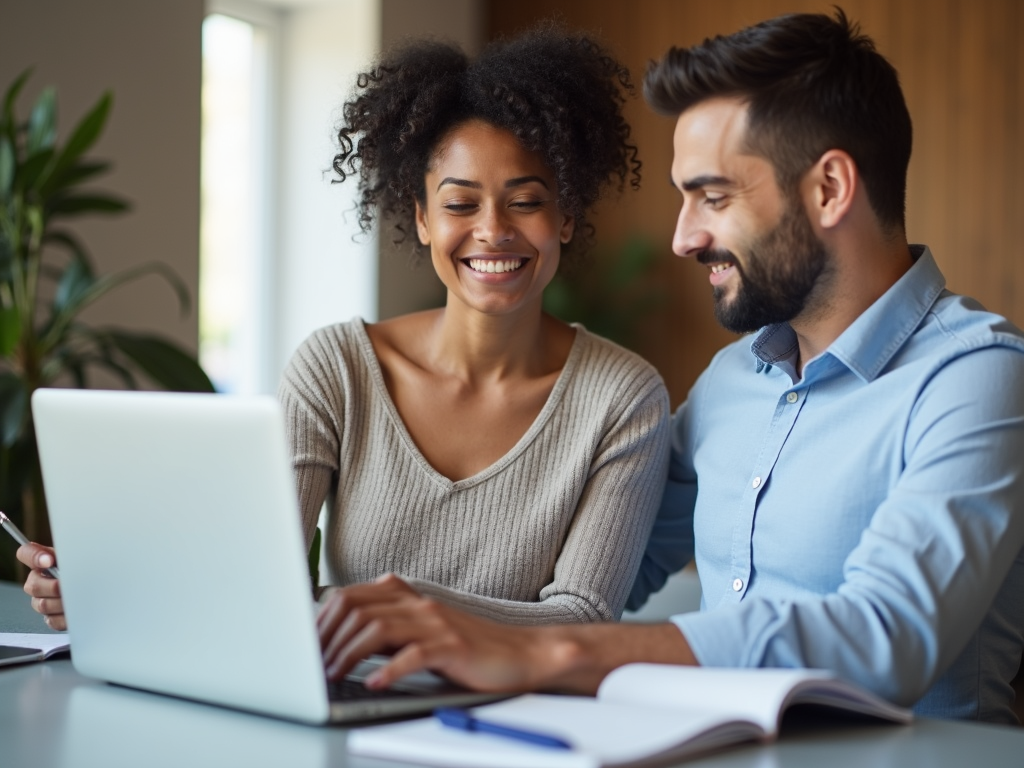 Couple researching fertility clinics.